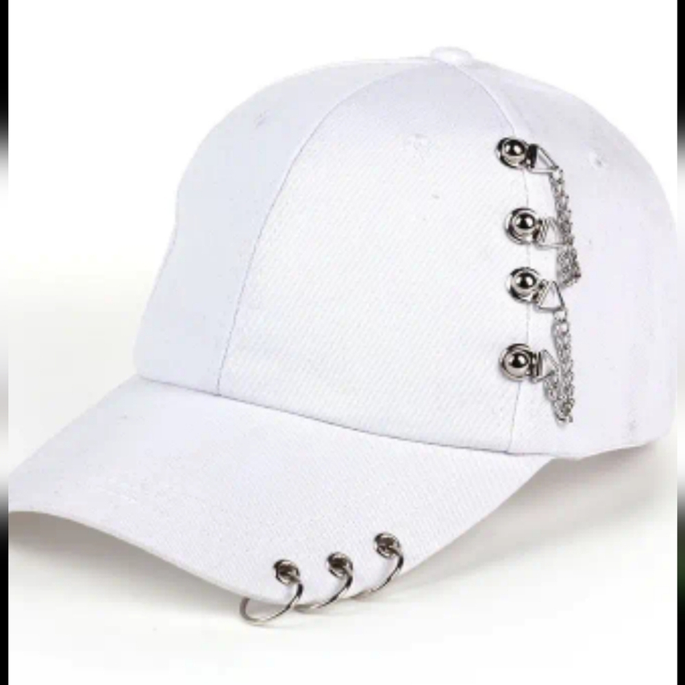 White Punk Style Hat with Silver Accents